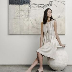 ATM Watercolor Minimalist Sheer Lined Gray Clouds Effect dress Fairy Core Sz S